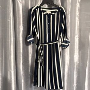 Mid sleeve button down striped dress